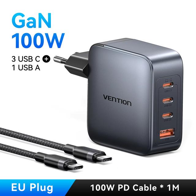 Зарядное устройство Vention 70W GaN Charger вместе с 100W PD кабелем