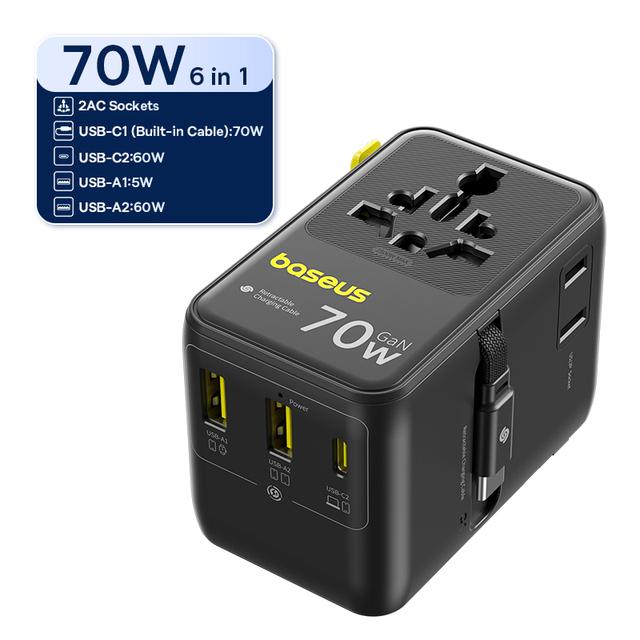 Универсальное зарядное устройство для путешествий Baseus EnerCore CG11, 70 Вт, 6-в-1