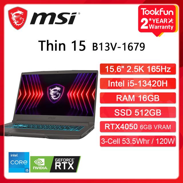 Ноутбук MSI Thin, 15.6", 2,5К 165Гц 16/512ГБ, i5-13420H, RTX 4050, Windows